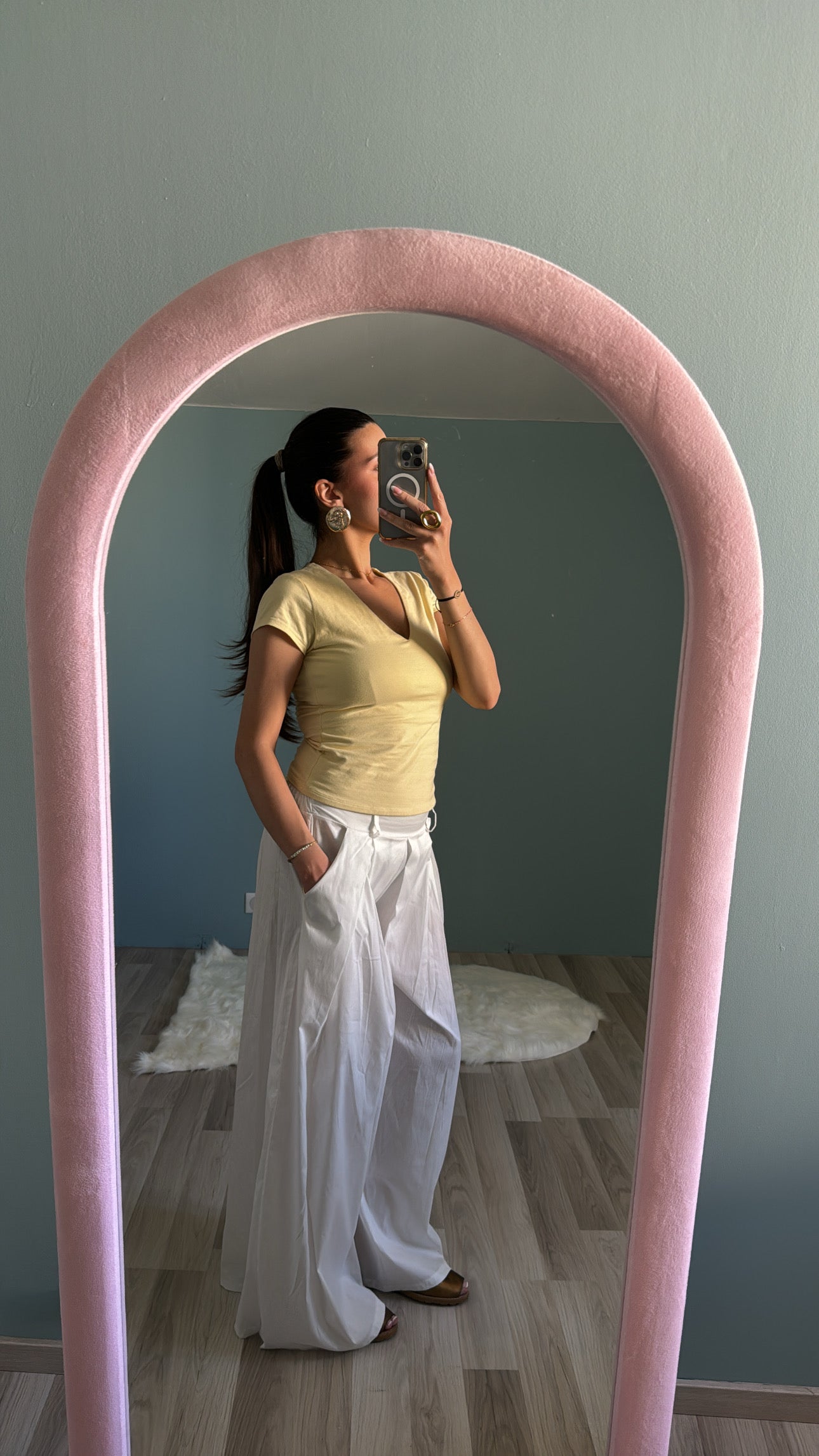 Pantalon Palazzo Elise blanc porté